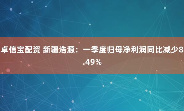 卓信宝配资 新疆浩源：一季度归母净利润同比减少8.49%