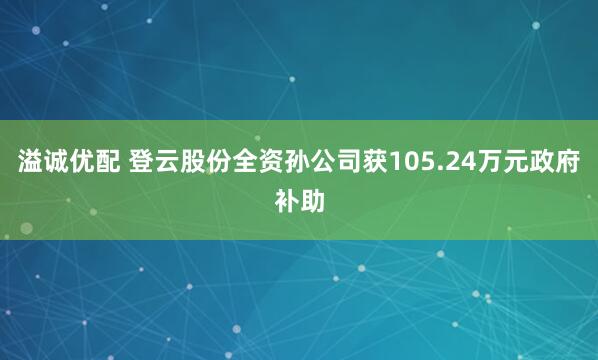 溢诚优配 登云股份全资孙公司获105.24万元政府补助